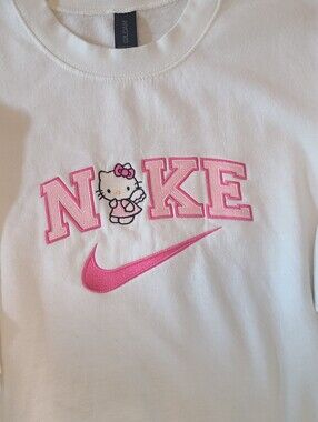 Gildan White Heavy Blend Hello Kitty Nike Crewneck Sweatshirt
